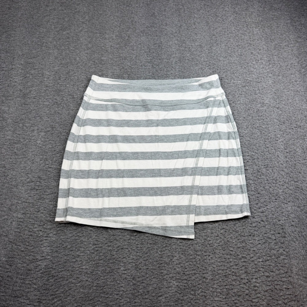 Athleta Skirt Women's Size S Gray White Striped Asymmetrical Wrap Mini Skort